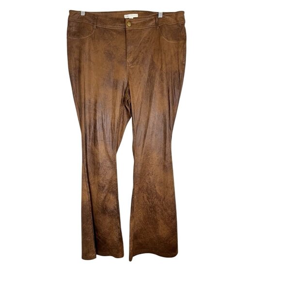 Retro Leather Wide Leg Pant Brown 16W Boho Western Concert Country Festival 80s - Picture 1 of 11